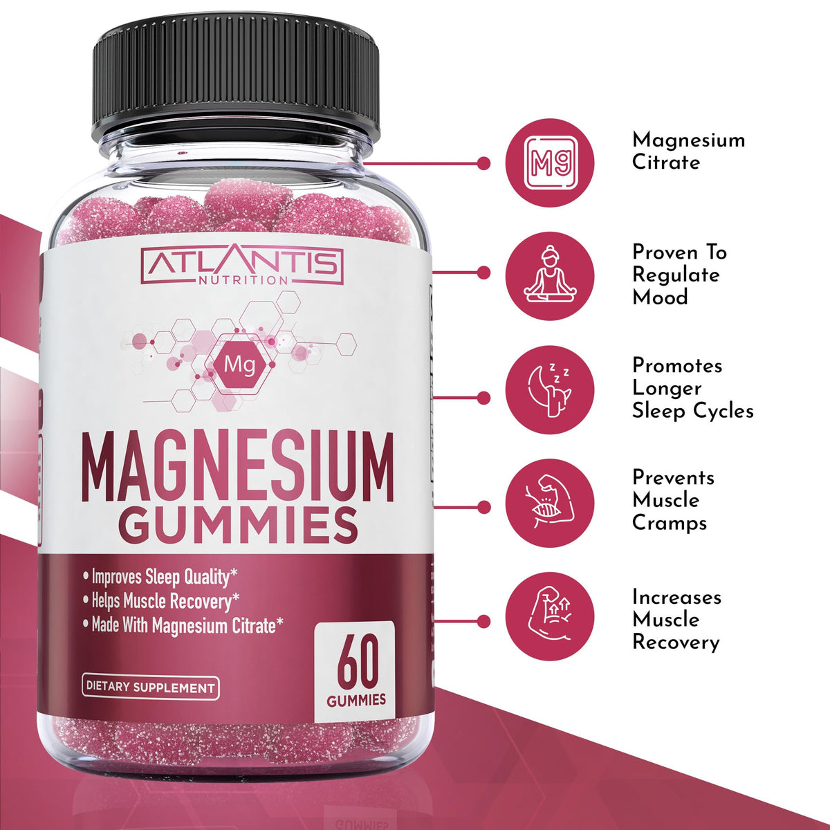 Détail des gummies de citrate de magnésium Atlantis Nutrition