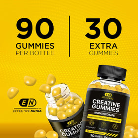 Détail des gummies de créatine Effective Nutra avec étiquette visible