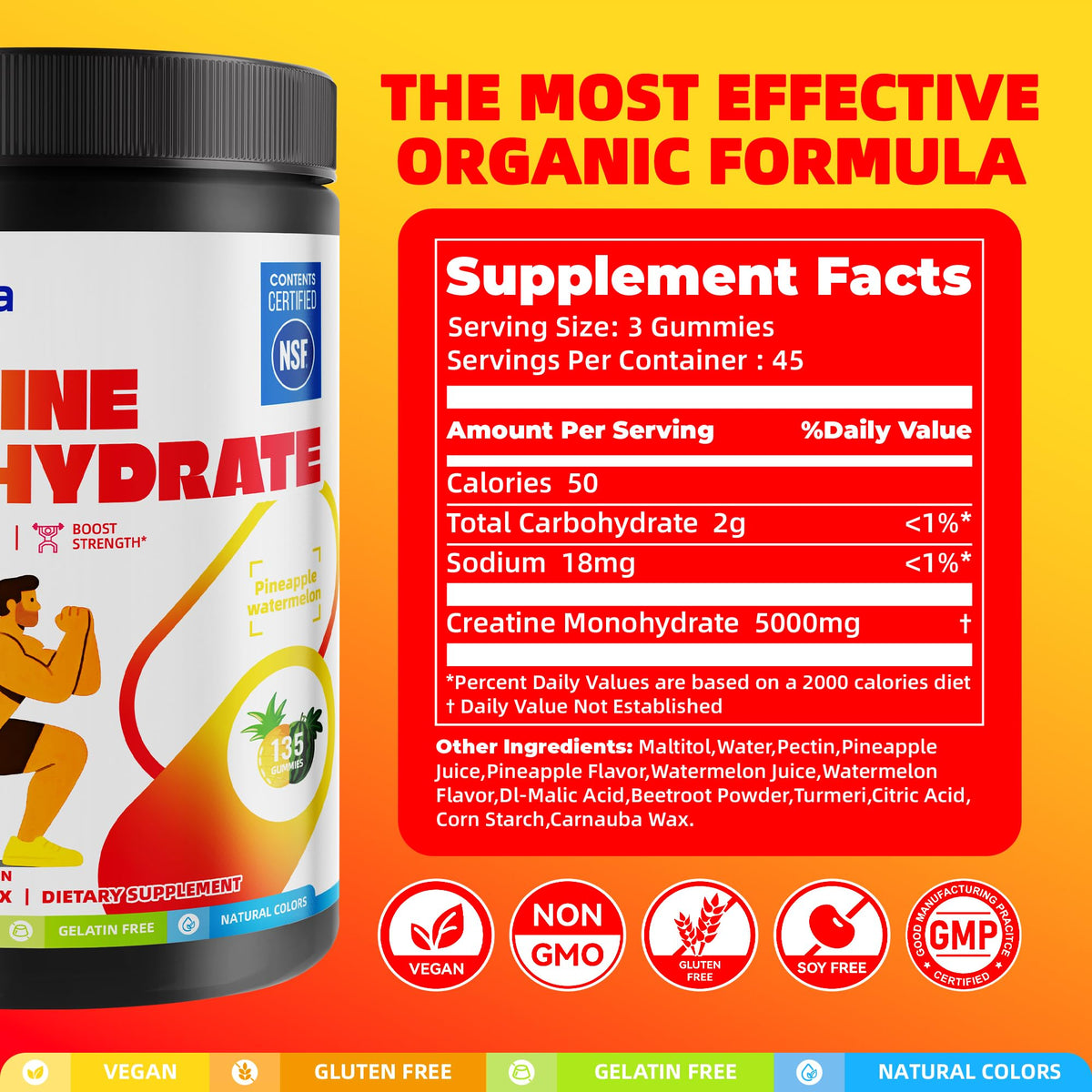 Détail des gummies de créatine ON GREENVITA NUTRITION montrant la texture