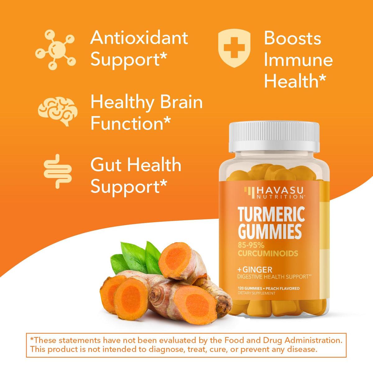 Détail des gummies de Curcuma HAVASU NUTRITION, couleur pêche