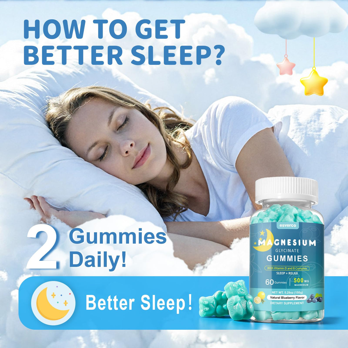 Détail des gummies de glycinate de magnésium esverco avec vitamine C