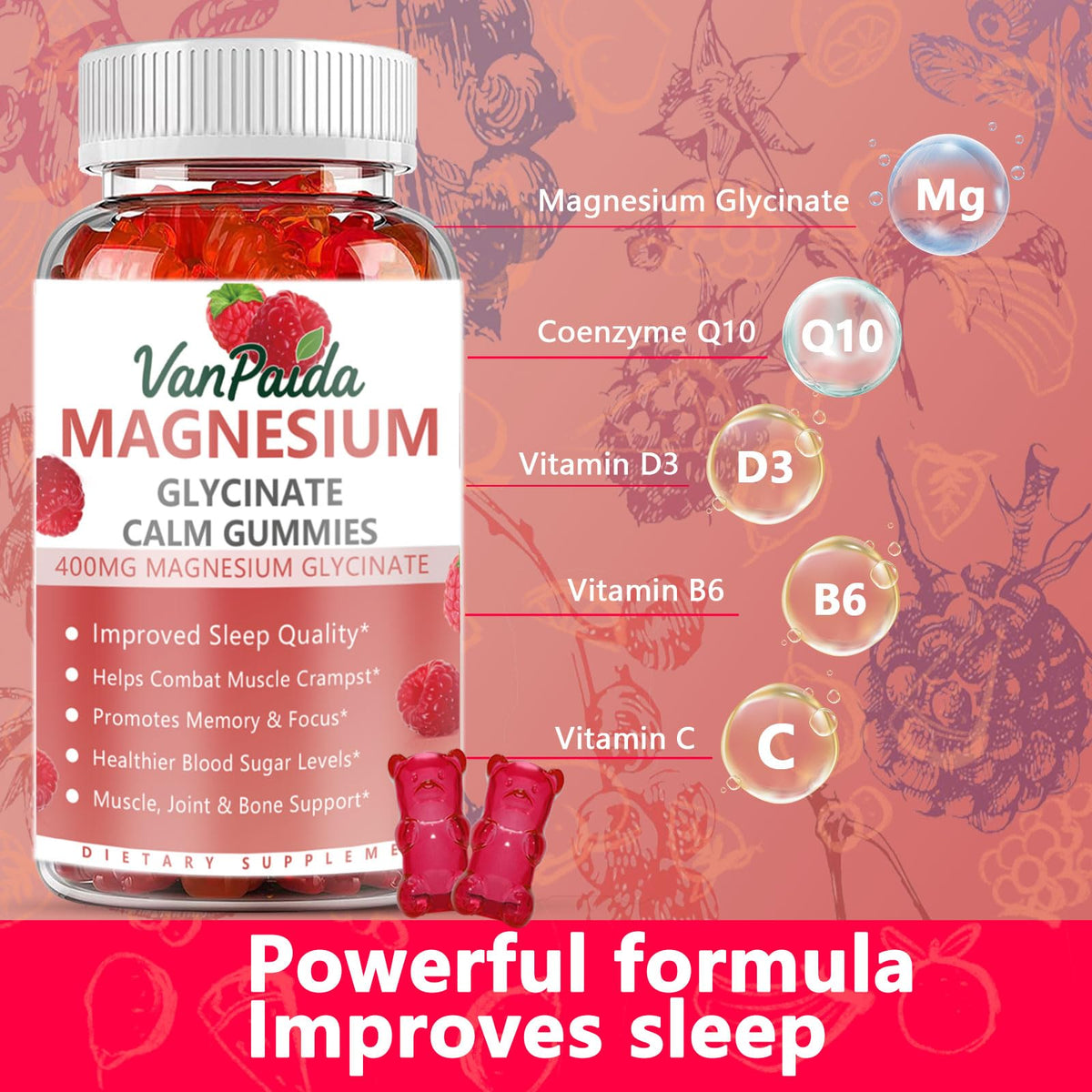 Détail des gummies de Glycinate de Magnésium Van Paida
