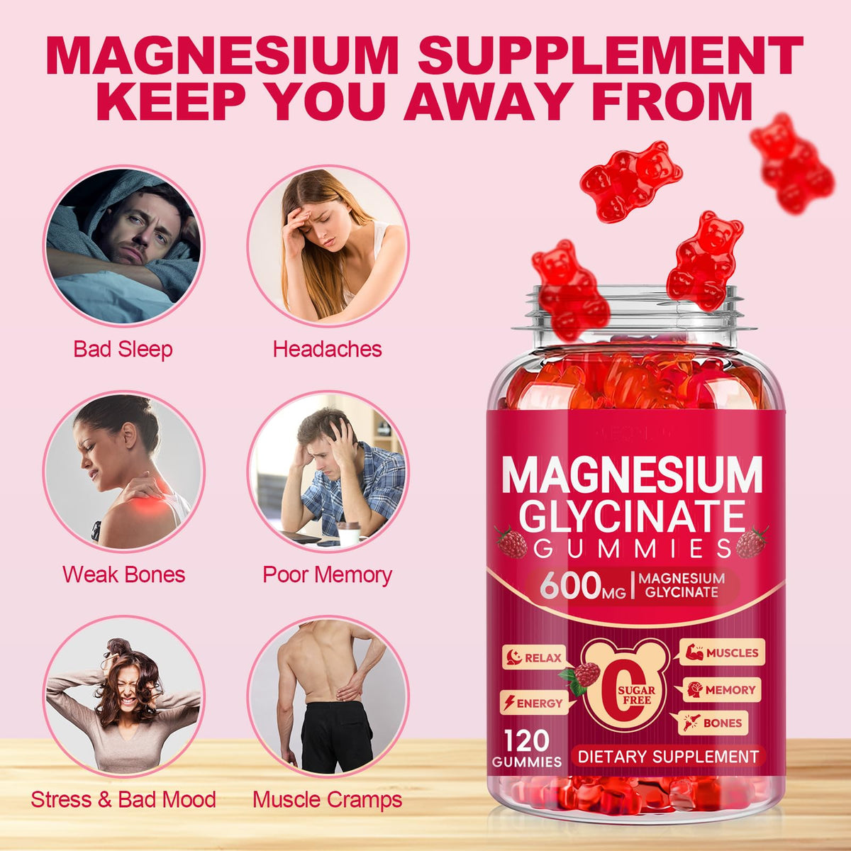Détail des gummies de magnésium glycinate Cytona, couleur framboise