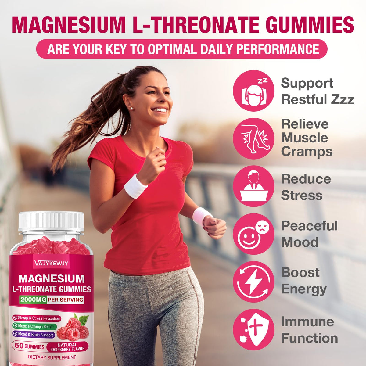 Détail des gummies de magnésium L-thréonate VAJYKEWJY