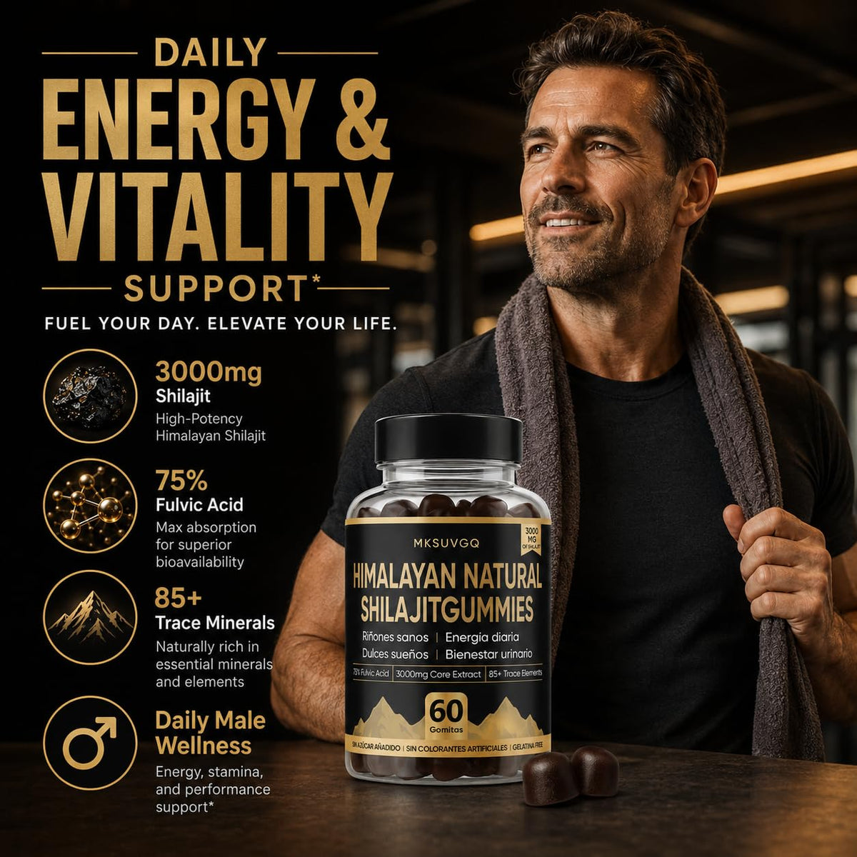 Détail des gummies de Shilajit Himalayen MKSUVGQ sans sucre