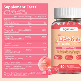 Détail des gummies de vitamine D3 K2 Agumoon avec goût de pêche