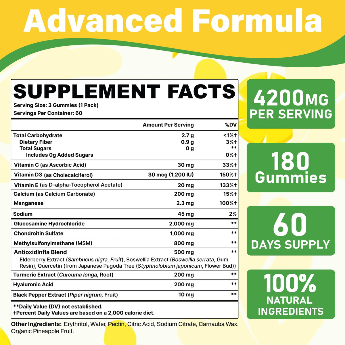 Détail des gummies glucosamine chondroïtine avec goût ananas