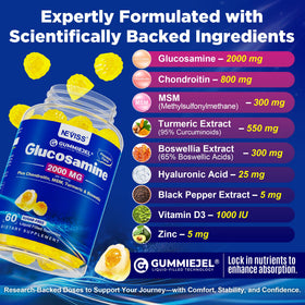 Détail des gummies glucosamine NEVISS avec ingrédients visibles