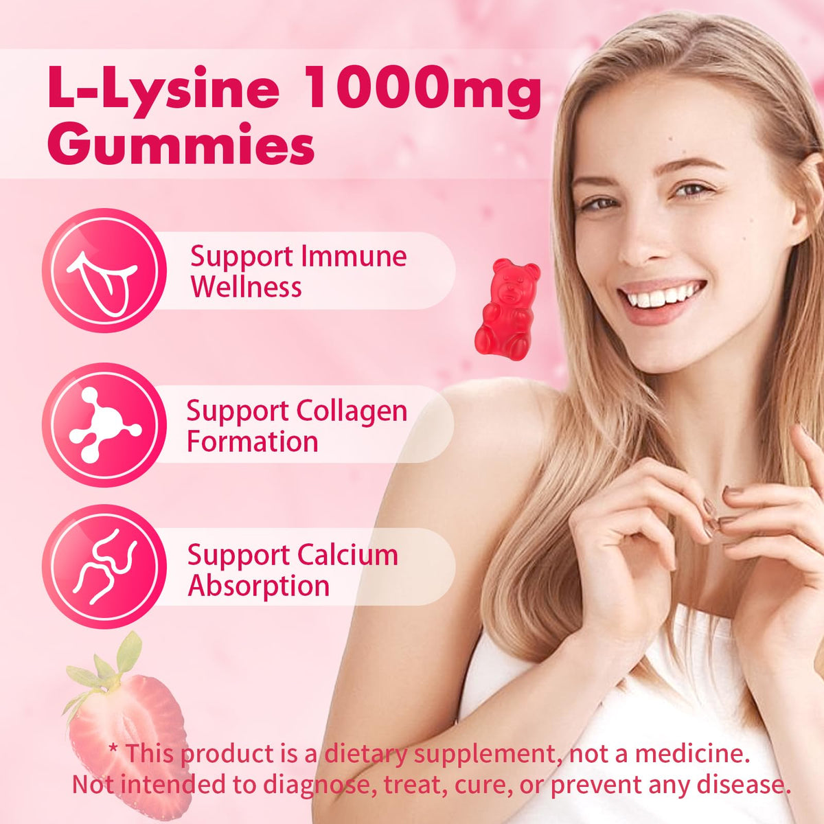 Détail des gummies L-Lysine Mchokuu, 1000mg par portion