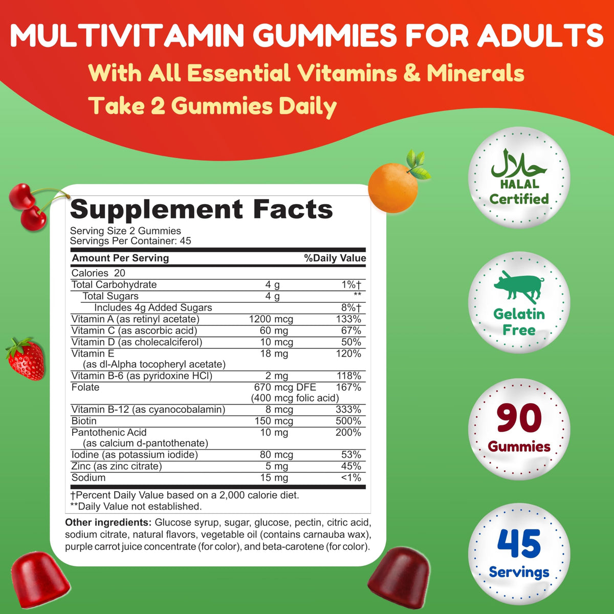 Détail des gummies multivitamines Halal, texture et couleur
