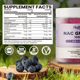 Détail des gummies NAC 1000mg HOLLEGEND, couleur myrtille