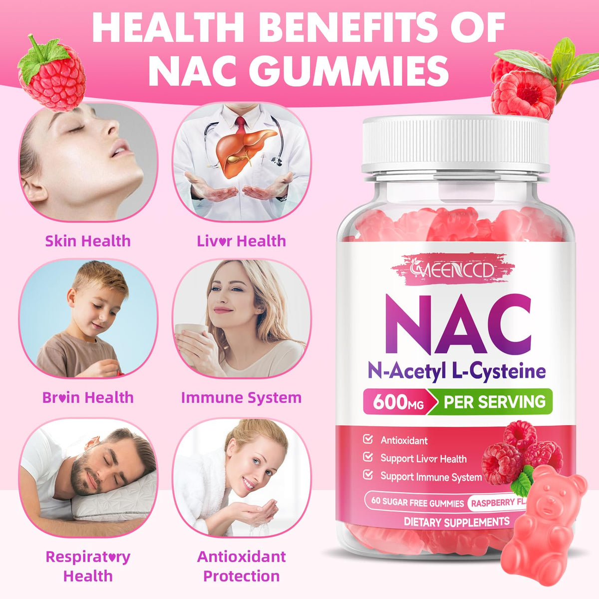 Détail des gummies NAC MEENCCD avec texture