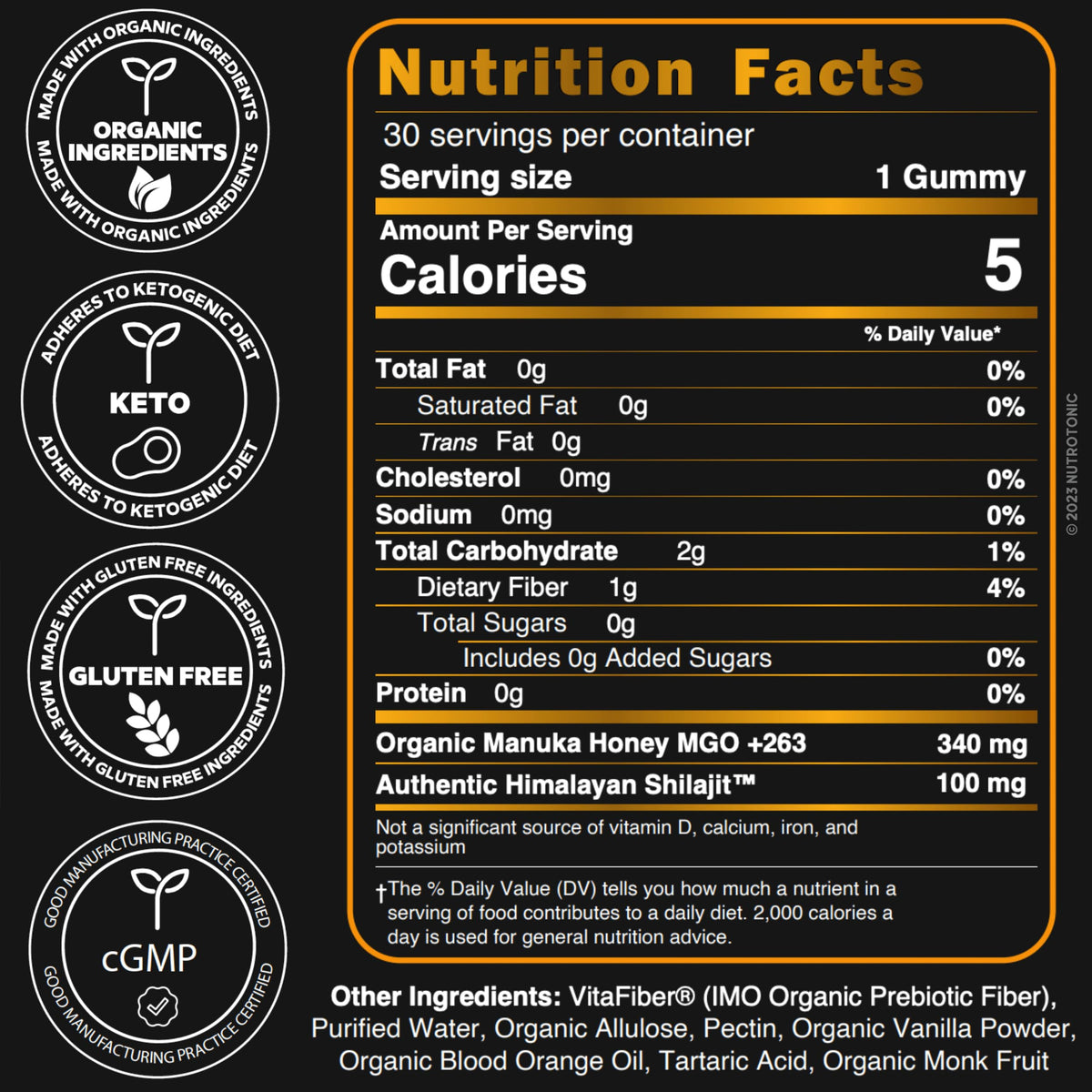 Détail des gummies Shilajit NutroTonic avec leur texture