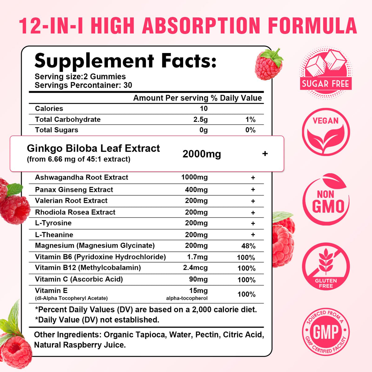 Détail des gummies Sijigood avec goût framboise