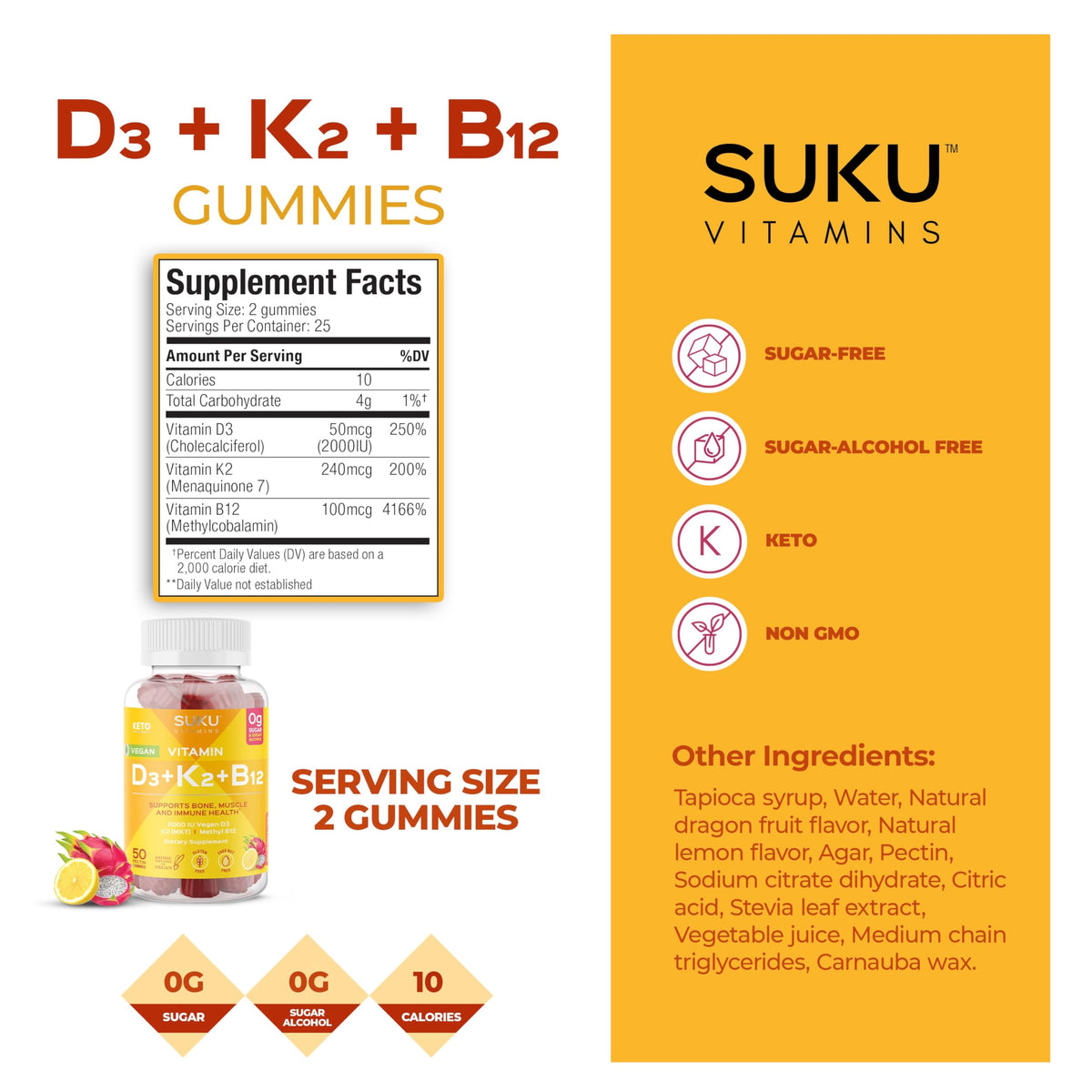 Détail des gummies SUKU avec goût de citron et fruit du dragon
