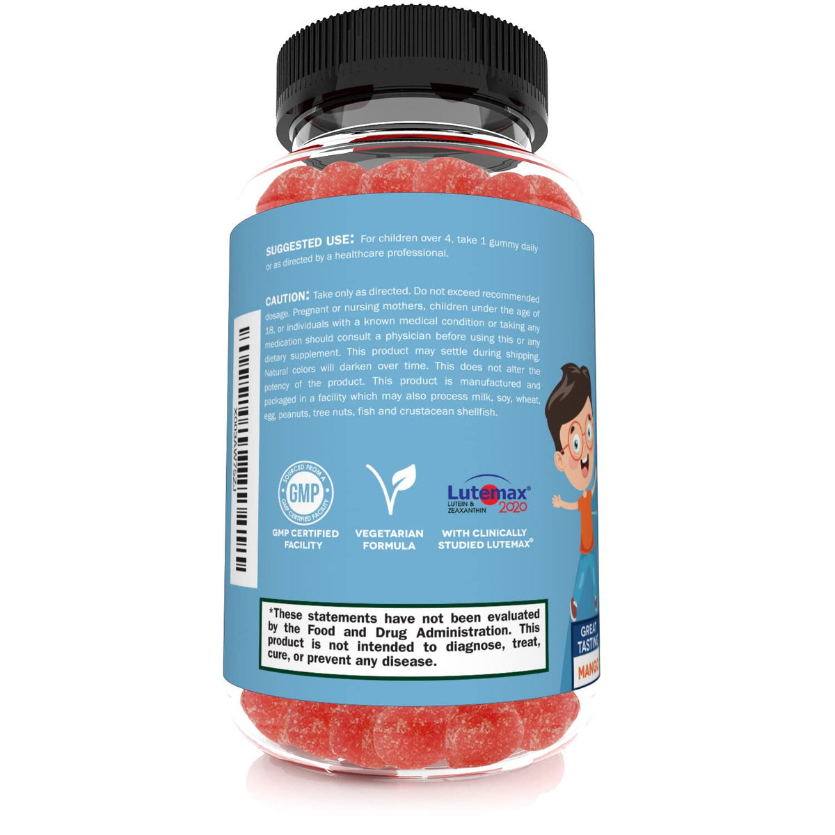 Détail des gummies Sunergetic de soutien oculaire, couleur et texture