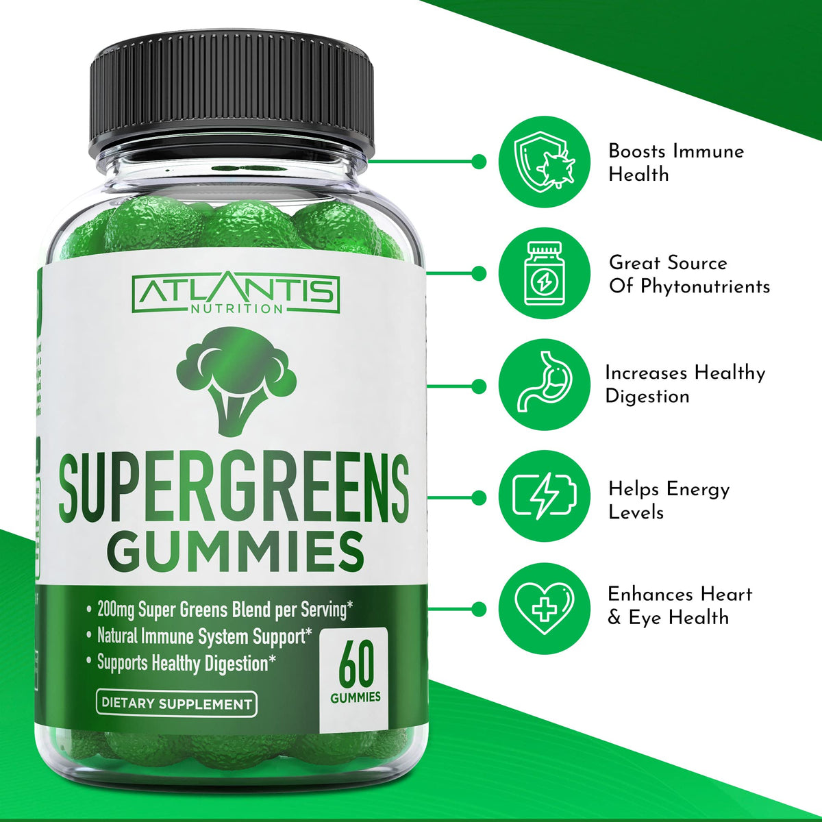 Détail des gummies Supergreens en forme de brocoli