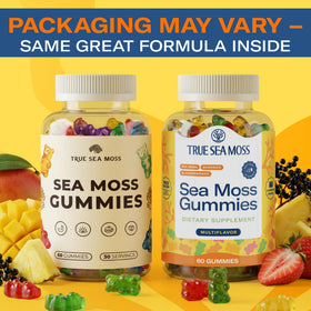 Détail des gummies TrueSeaMoss sur une table