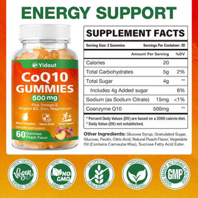 Détail des gummies Yidout CoQ10 avec étiquette et ingrédients