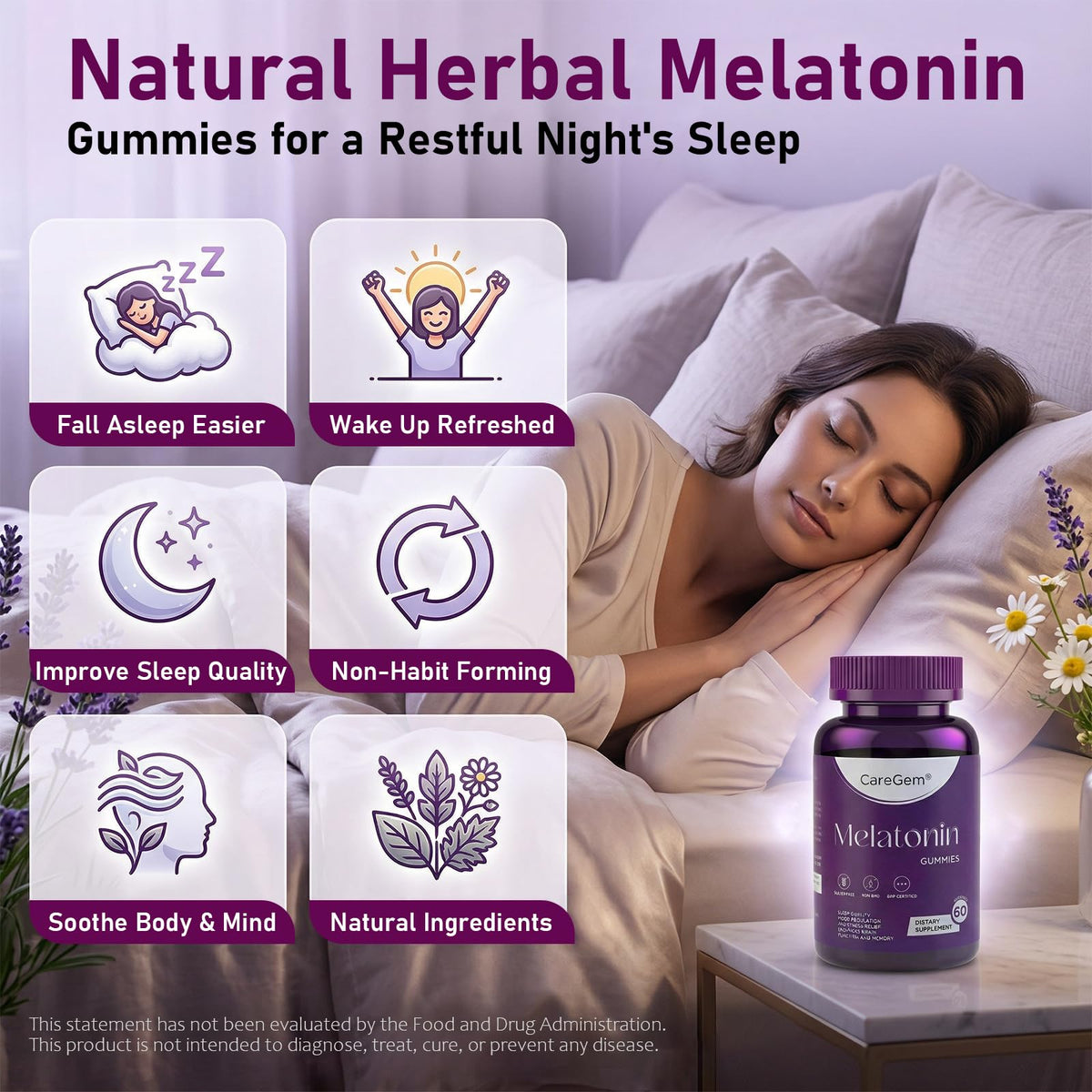 Détail des ingrédients CareGem Sommeil 5mg Mélatonine