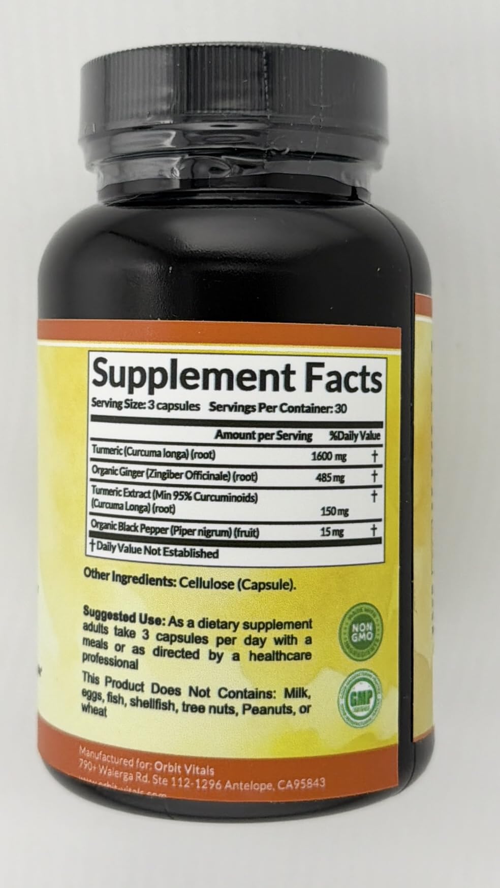 Détail des ingrédients d'Orbit Vitals Curcuma 2250mg