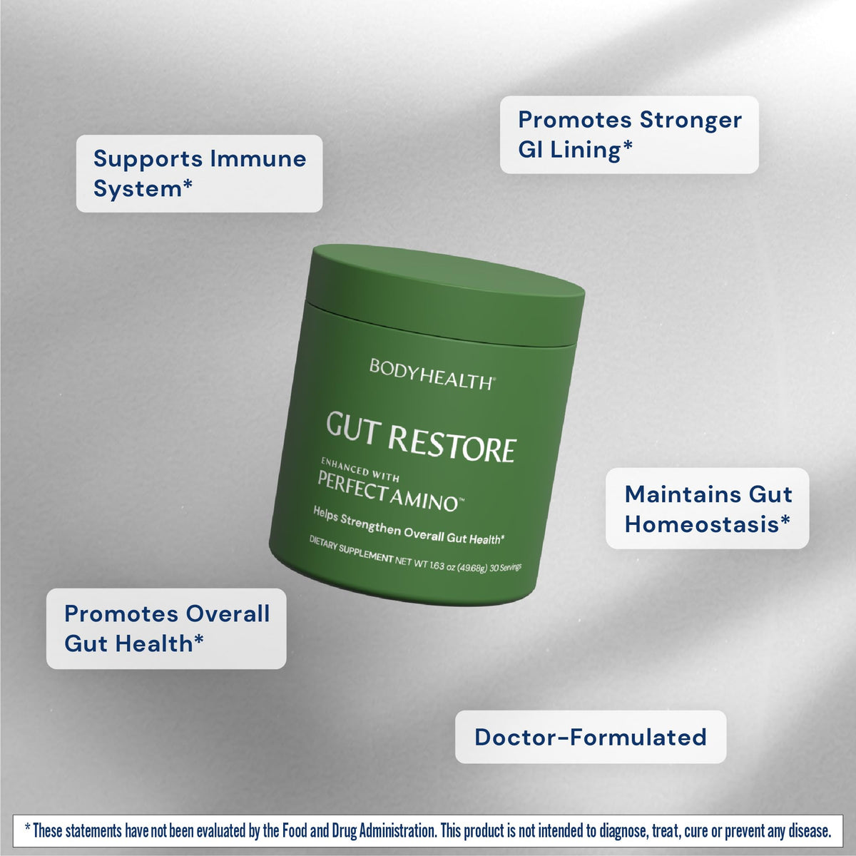 Détail des ingrédients de BodyHealth Gut Restore, sans saveur