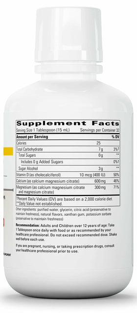 Détail des ingrédients de Calcium Magnésium Liquide 2:1, saveur Orange Vanille