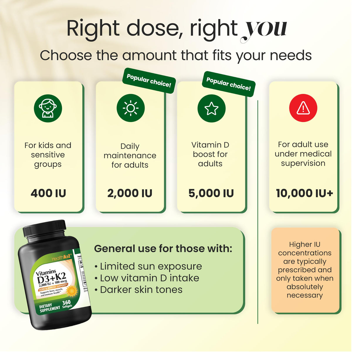 Détail des ingrédients de HealthA2Z Vitamine D3 + K2