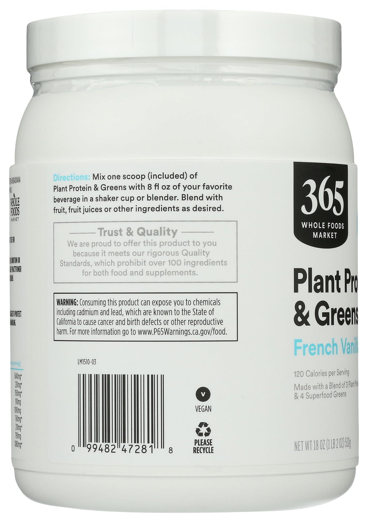Détail des ingrédients de la poudre de protéines et verts