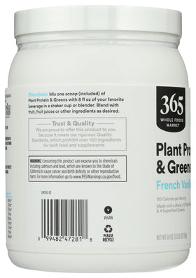 Détail des ingrédients de la poudre de protéines et verts