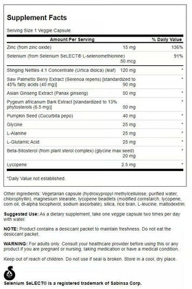 Détail des ingrédients de Swanson Prostate Essentials Plus