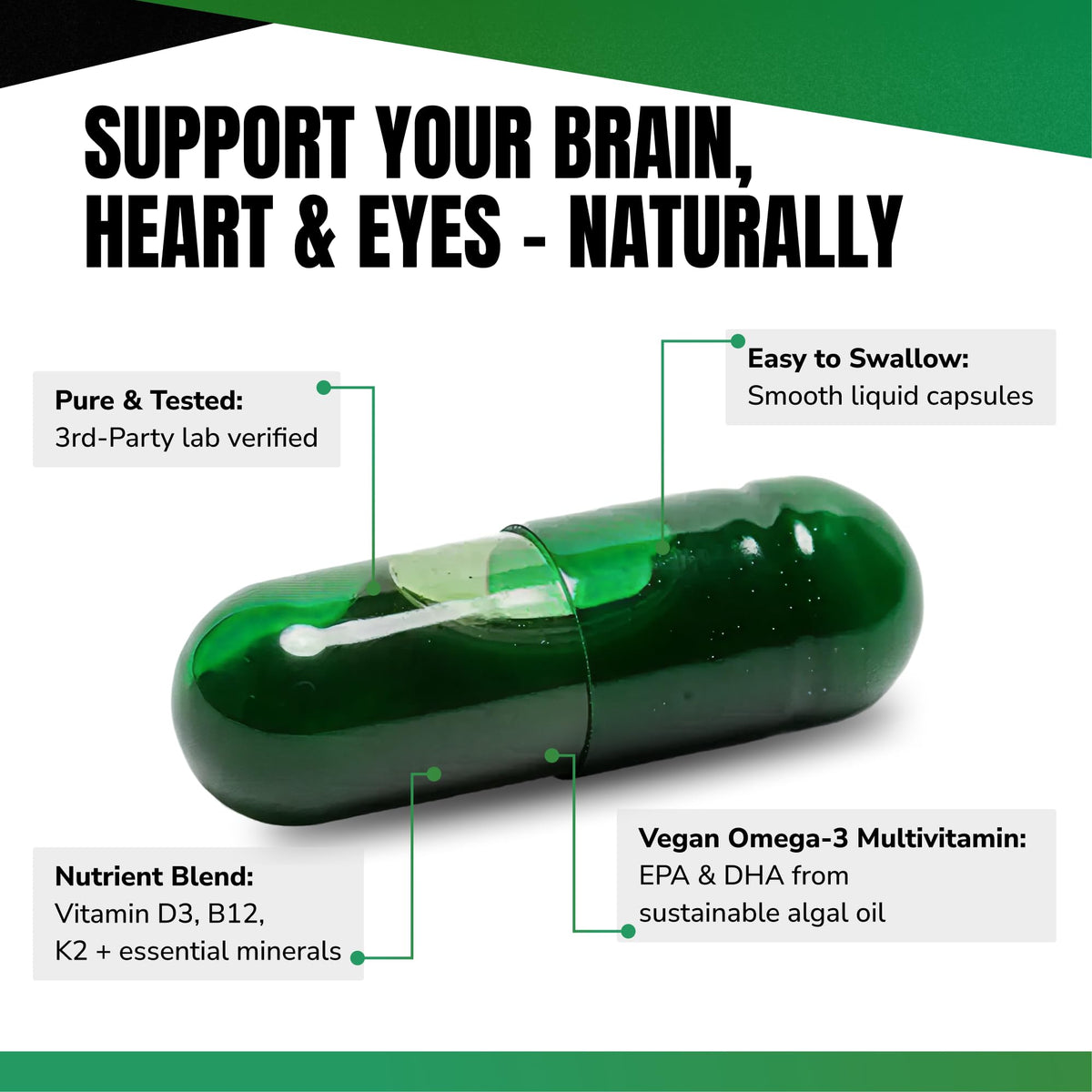 Détail des ingrédients de VEDGE, oméga 3 et vitamines