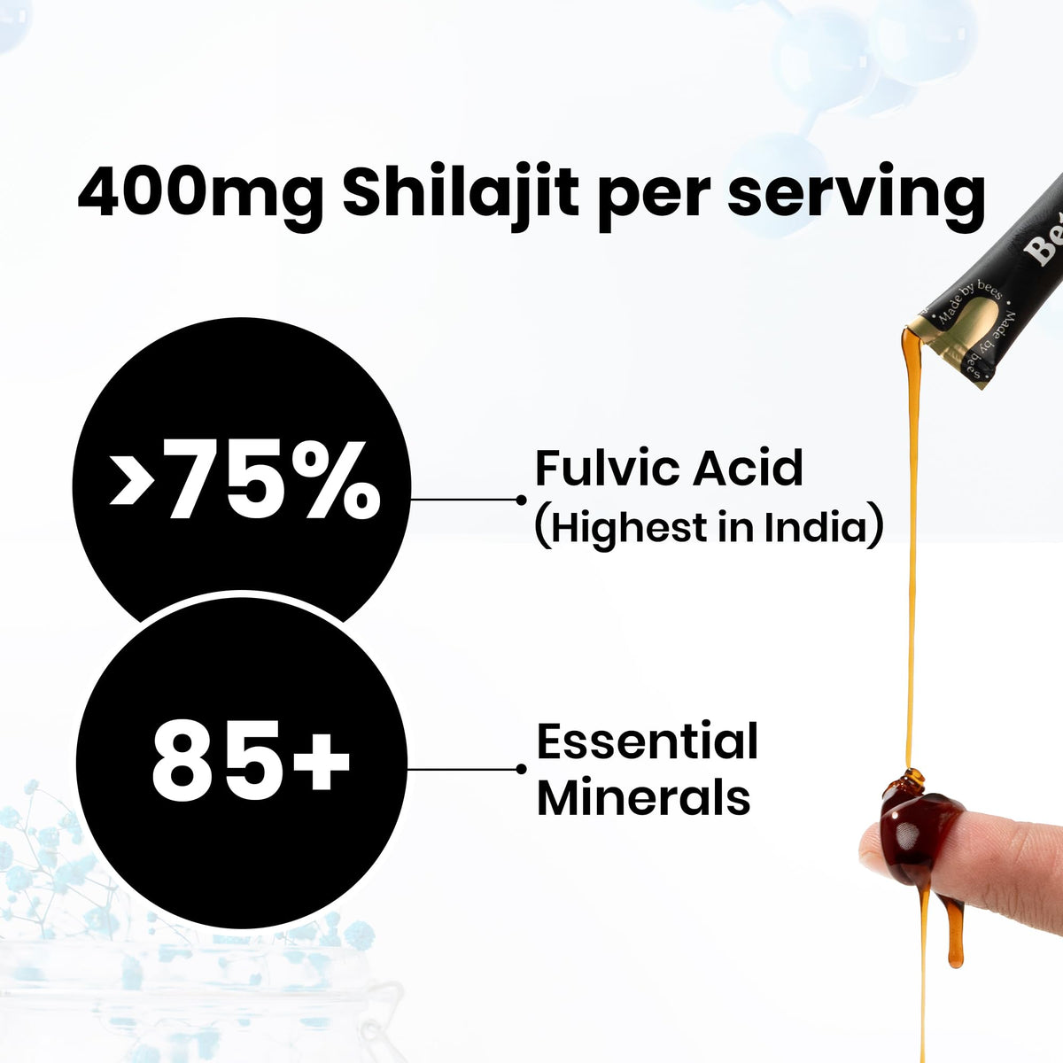 Détail des ingrédients des bâtonnets de Shilajit Better Alt