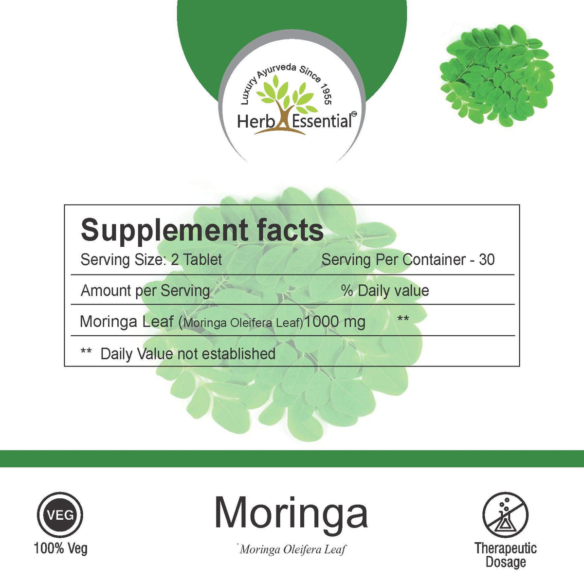 Détail des ingrédients des comprimés de Moringa bio Herb Essential
