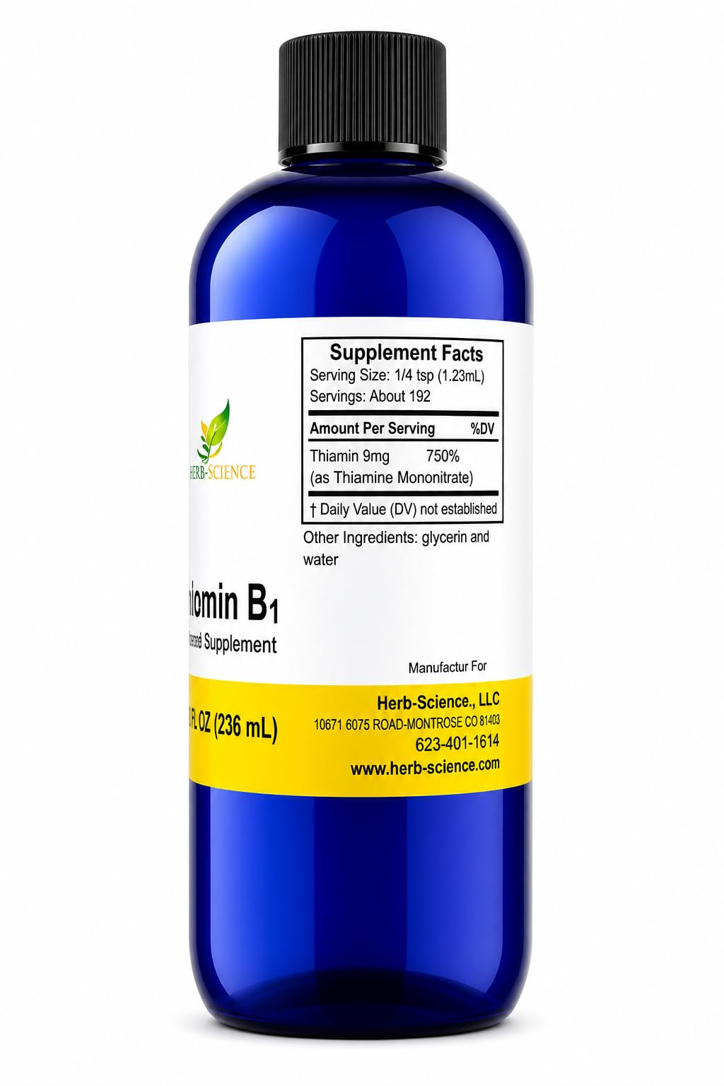 Détail des ingrédients des gouttes liquides de Vitamine B1 d'Herb-Science