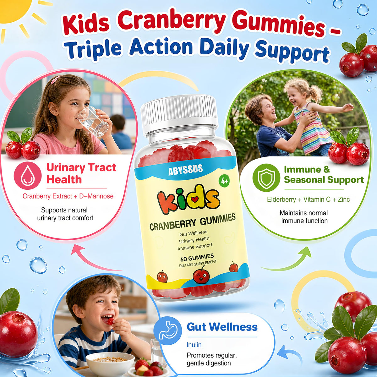 Détail des ingrédients des Gummies Cranberry ABYSSUS pour enfants