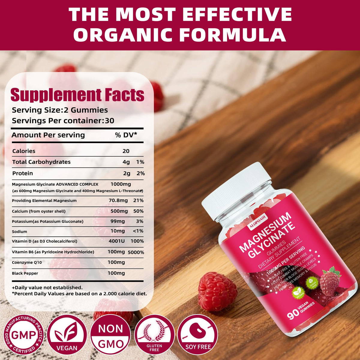 Détail des ingrédients des Gummies de Magnésium Glycinate ALOPOA01