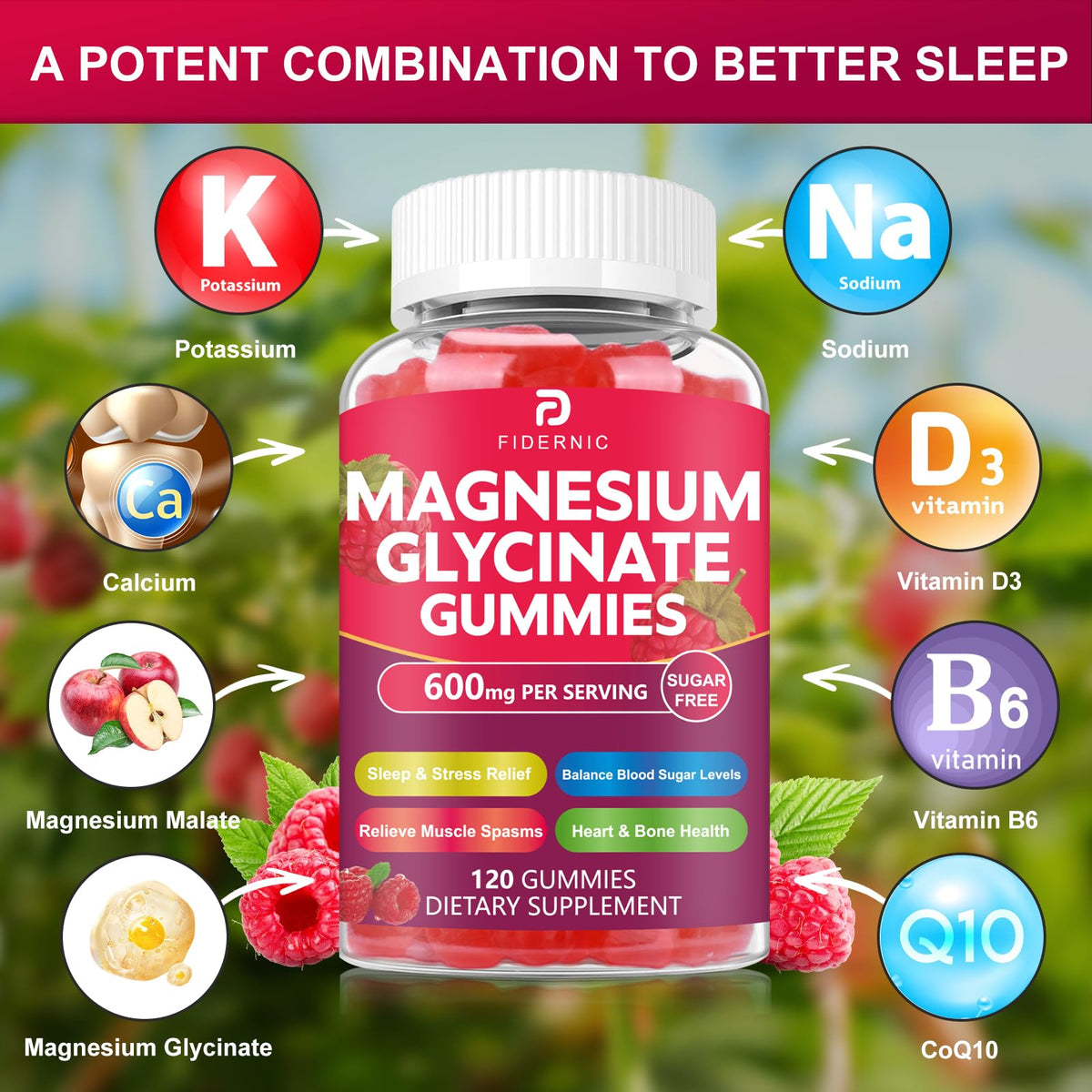 Détail des ingrédients des gummies de magnésium glycinate FIDERNIC