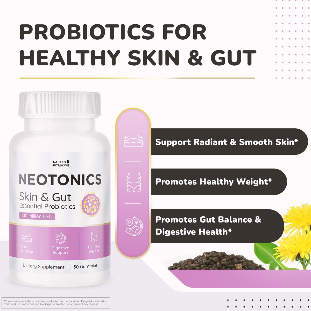 Détail des Neotonics Gummies avec ingrédients botaniques visibles