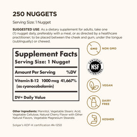 Détail des nuggets Solgar B12 1000 mcg