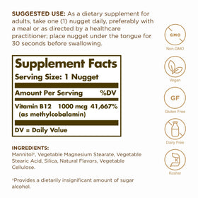 Détail des nuggets sublinguaux de vitamine B12 Solgar