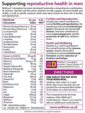 Détail des nutriments dans les tablettes Vitabiotics Wellman Conception
