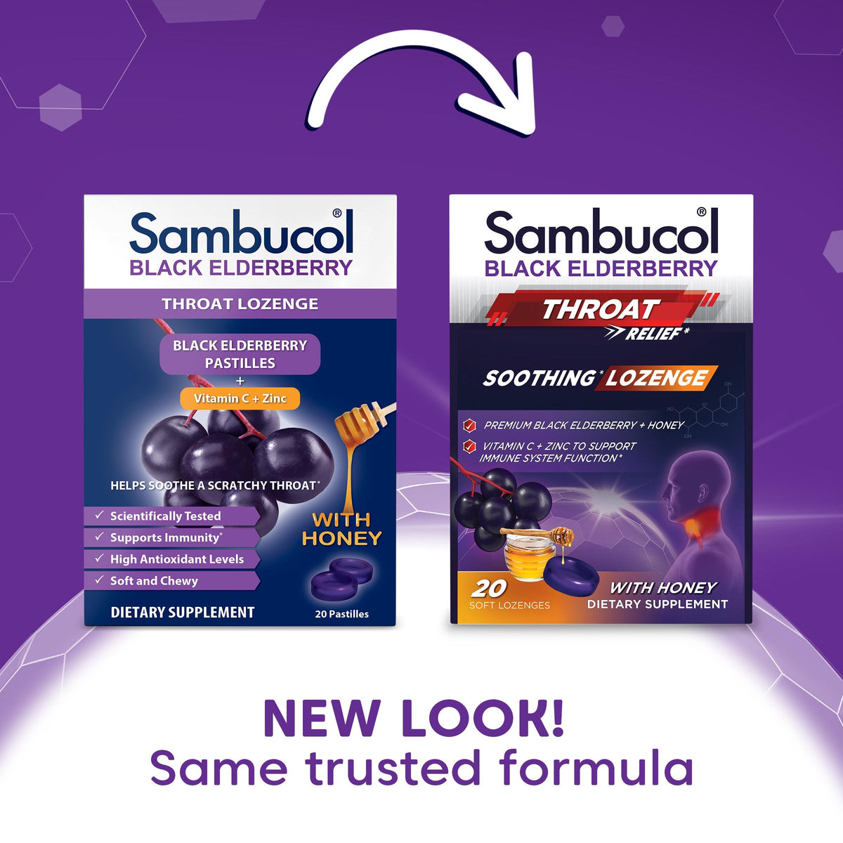 Détail des pastilles Sambucol au sureau noir et miel
