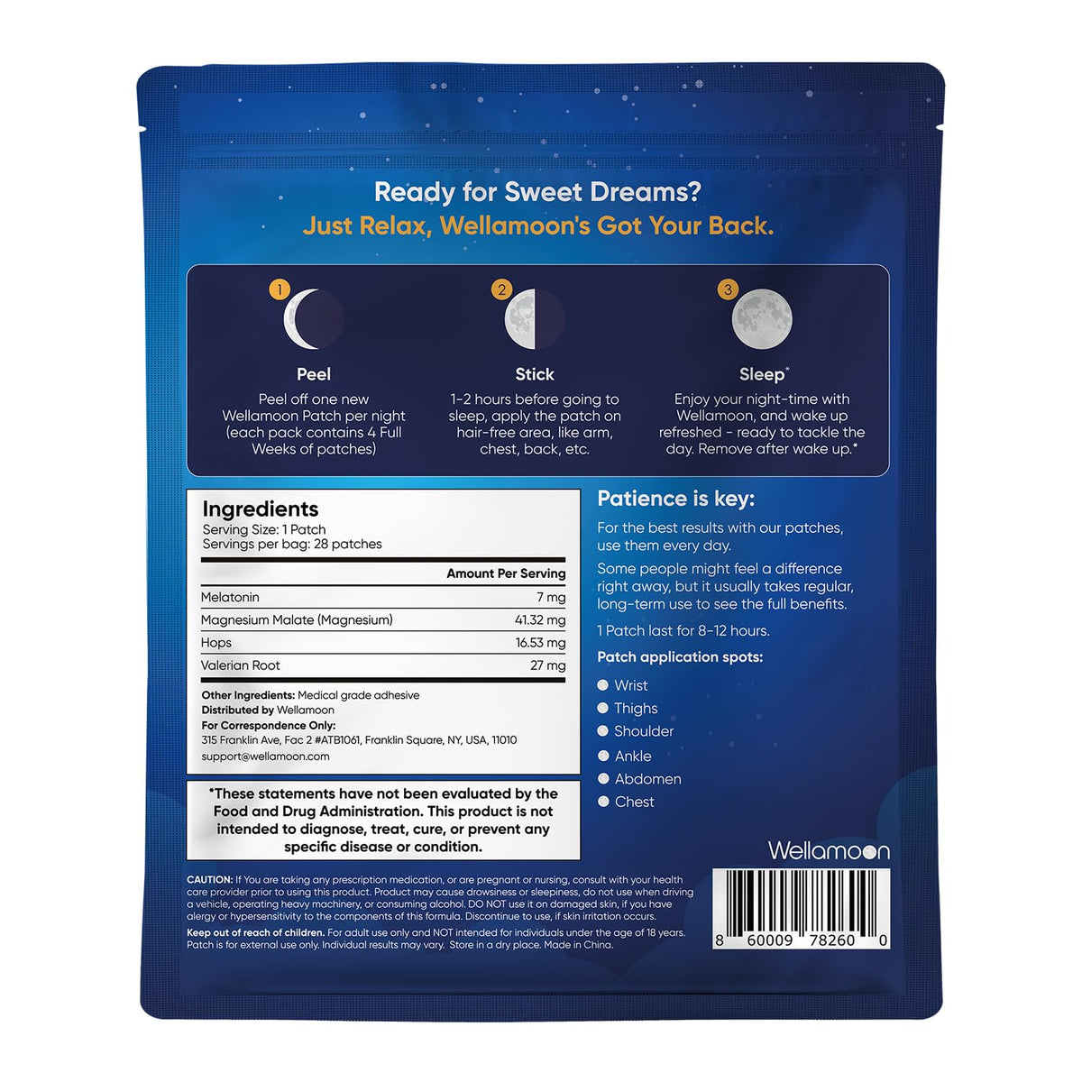 Détail des patches de sommeil Wellamoon