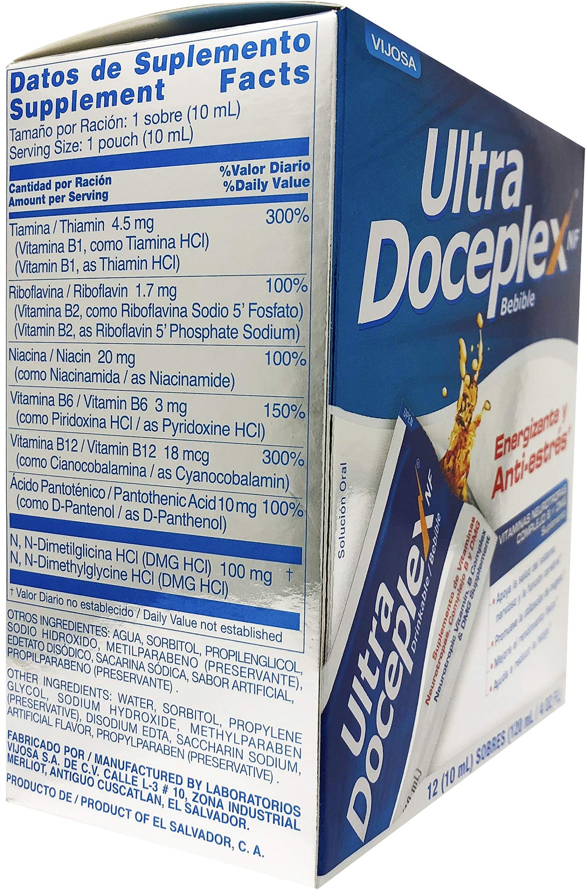 Détail des poches de vitamines B VIJOSA, format liquide