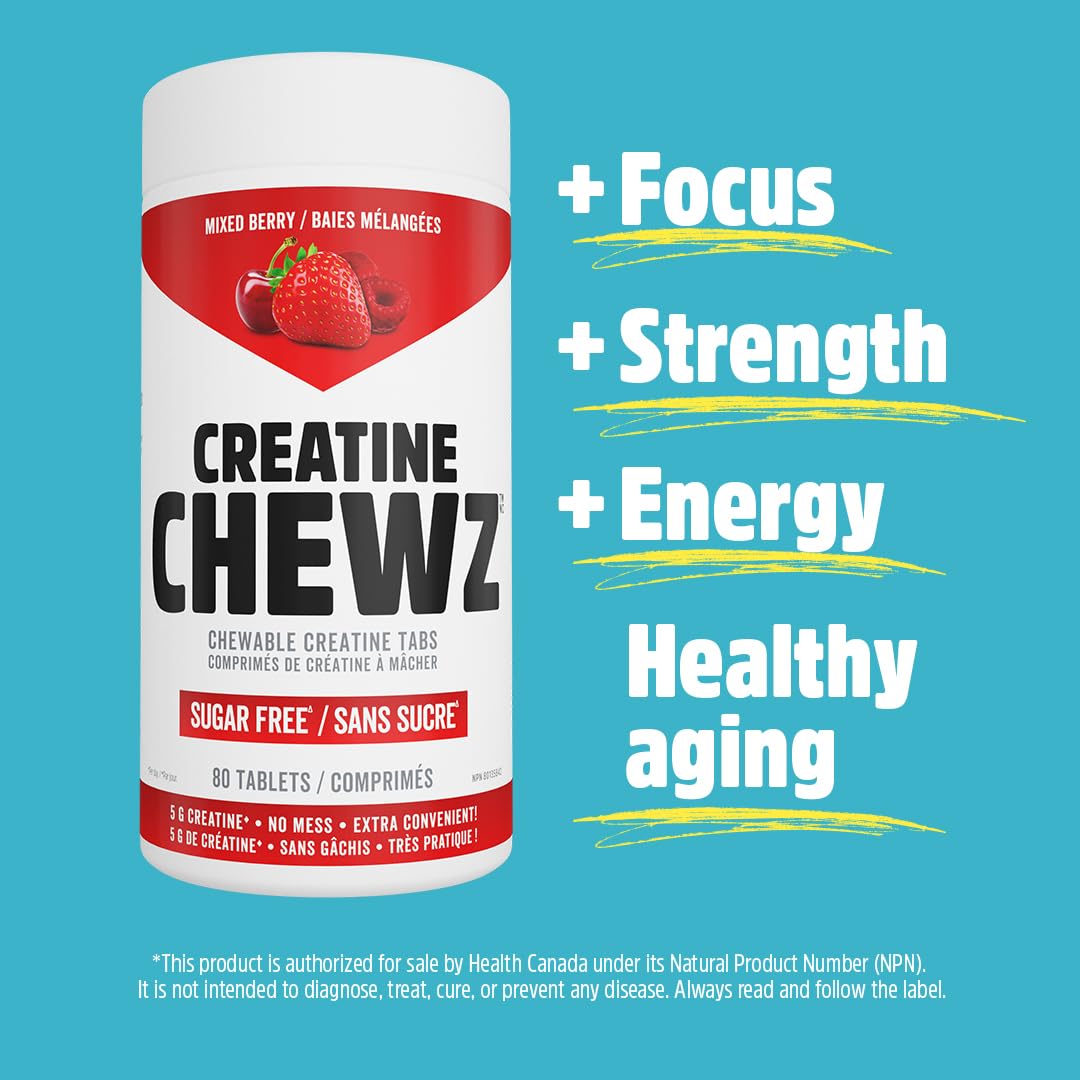 Détail des PVL Creatine Chewz montrant la texture des comprimés