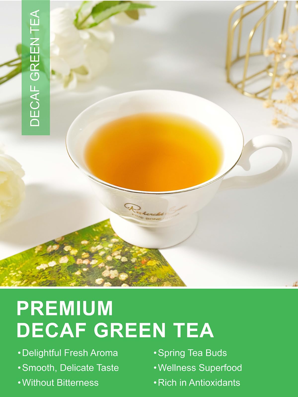 Détail des sachets de thé vert TeeLux, sans ficelles ni étiquettes