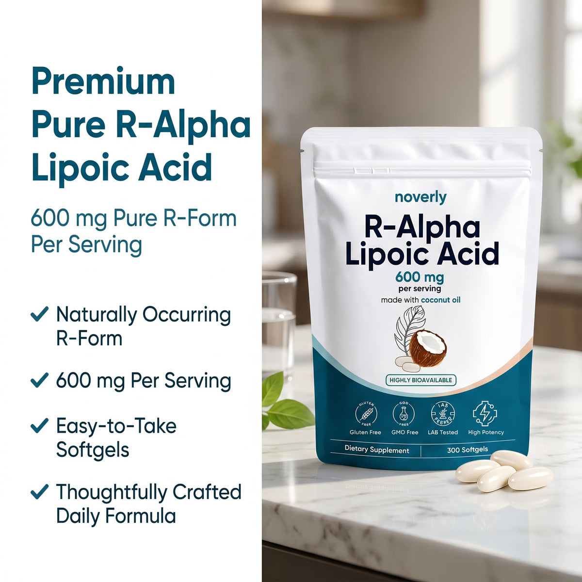 Détail des softgels R-Alpha Lipoïque noverly