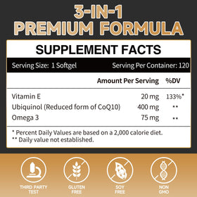 Détail des softgels Ubiquinol CoQ10 de Cozynol sur une surface blanche