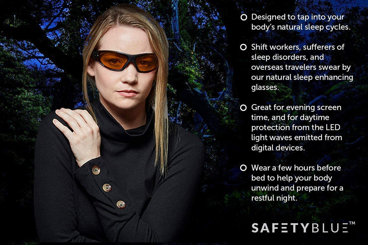 Détail des verres ambrés des lunettes SafetyBlue
